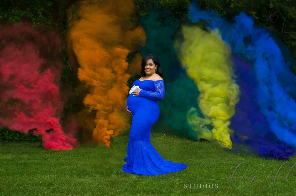 Rainbow Maternity with Smoke Bomb Photography by Lin Ellen Studios